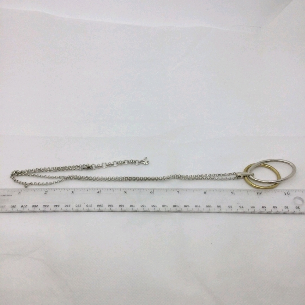 Lucky Brand Two-Tone Geometric Pendant Long Chain Necklace 25" - Picture 5 of 5